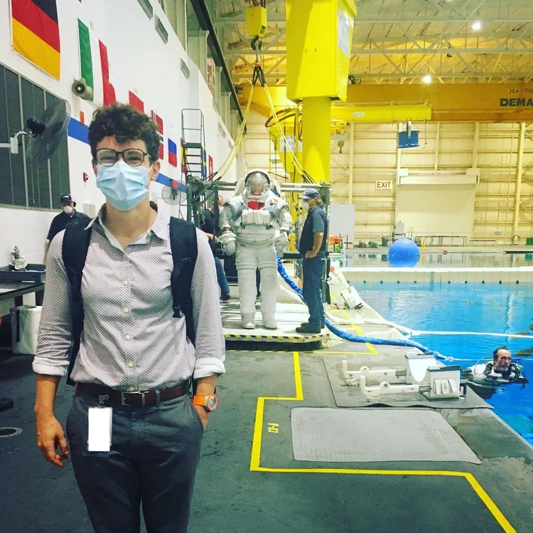 Katie Heinemann on the pool deck of the Neutral Buoyancy Lab